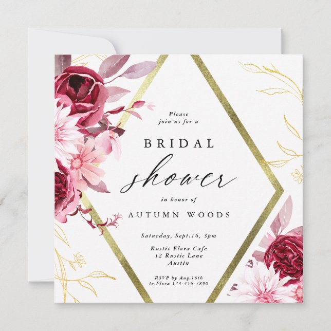 Autumn Romance Gold Frame Floral Wedding Invitatio Invitation (Front)