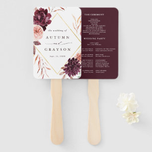 Autumn Romance Gold Frame Wedding Program Hand Fan