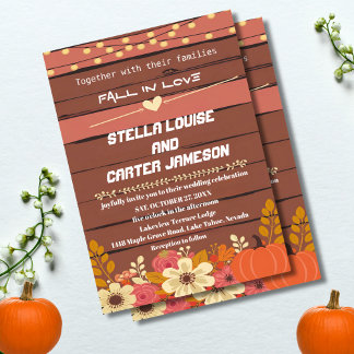 Autumn Romance Rustic Pumpkin and Floral Wedding  Invitation