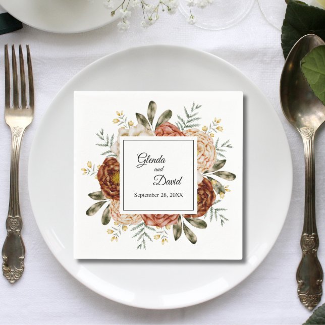 Autumn Romance Watercolor Floral Custom Wedding Napkin (Creator Uploaded)