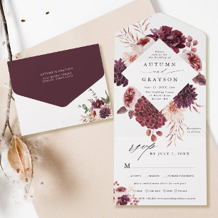 Autumn Romance Watercolor Floral Wedding  All In One Invitation