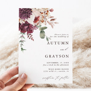 Autumn Romance Watercolor Floral Wedding Elegant Invitation