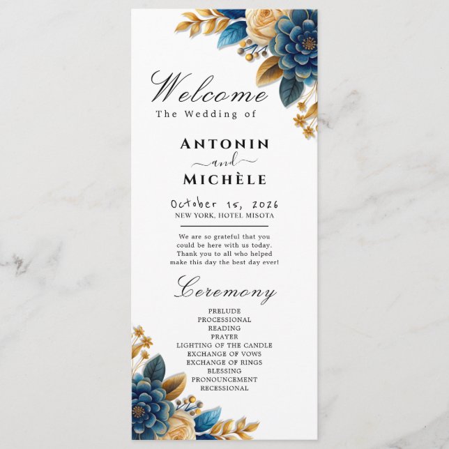 Autumn Romance Watercolor Floral Wedding Program Programme (Front)