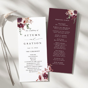 Autumn Romance Watercolor Floral Wedding  Programme
