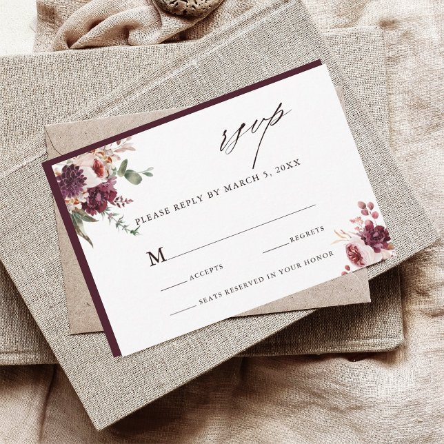 Autumn Romance Watercolor Floral Wedding RSVP Card (Creator Uploaded)
