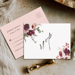 Autumn Romance Watercolor Floral Wedding RSVP Postcard