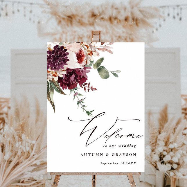Autumn Romance Watercolor Wedding Welcome Sign (Creator Uploaded)