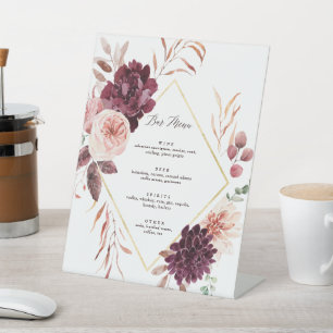Autumn Romance Wedding Bar Menu Pedestal Sign