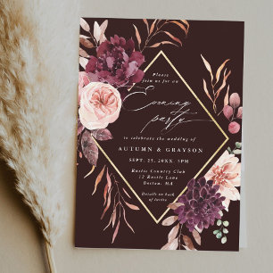 Autumn Romance Wedding Burgundy Evening Party Invitation