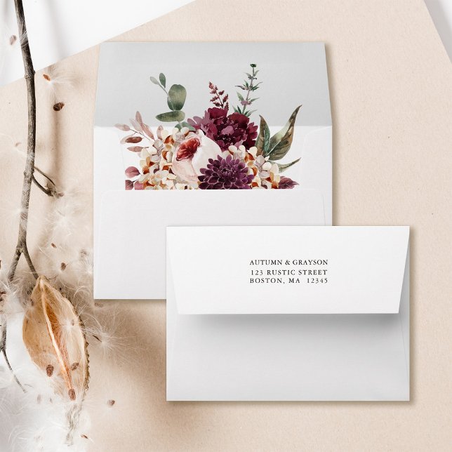 Autumn Romance Wedding Pre-Printed Address 5x7 Envelope (Inside & Back)
