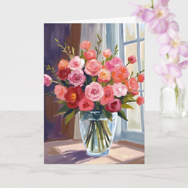 Autumn Rose Bouquet Floral Fall Card (Orchid)