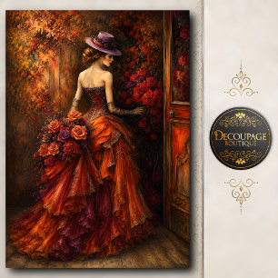 Autumn Rose Garden Lady in Victorian Gown Tissue Paper