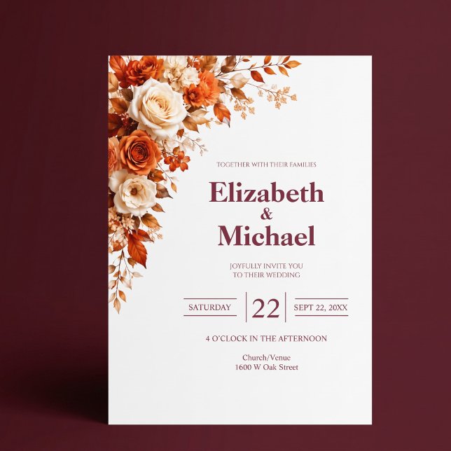 Autumn Rose Modern Elegant Wedding Invitation (Creator Uploaded)
