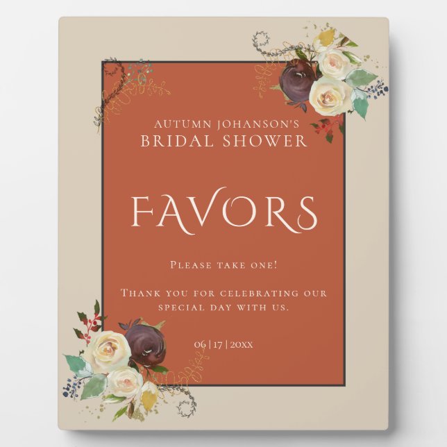 Autumn Roses Bridal Shower Favours Plaque (Front)