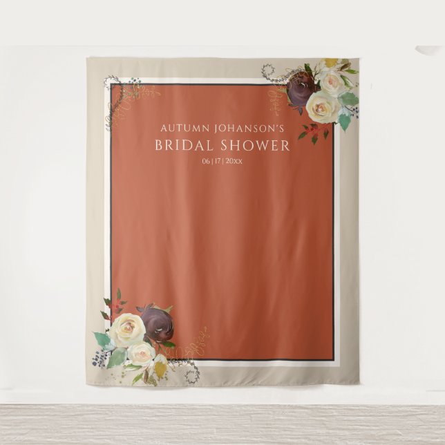 Autumn Roses Bridal Shower Photo Backdrop Tapestry (Front)