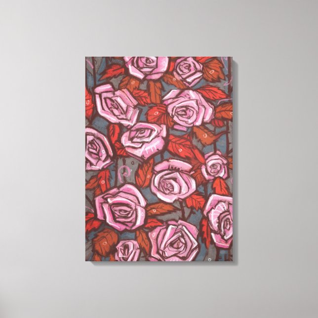 Autumn Roses Floral Art Rustic Flowers Pink Orange Canvas Print (Front)