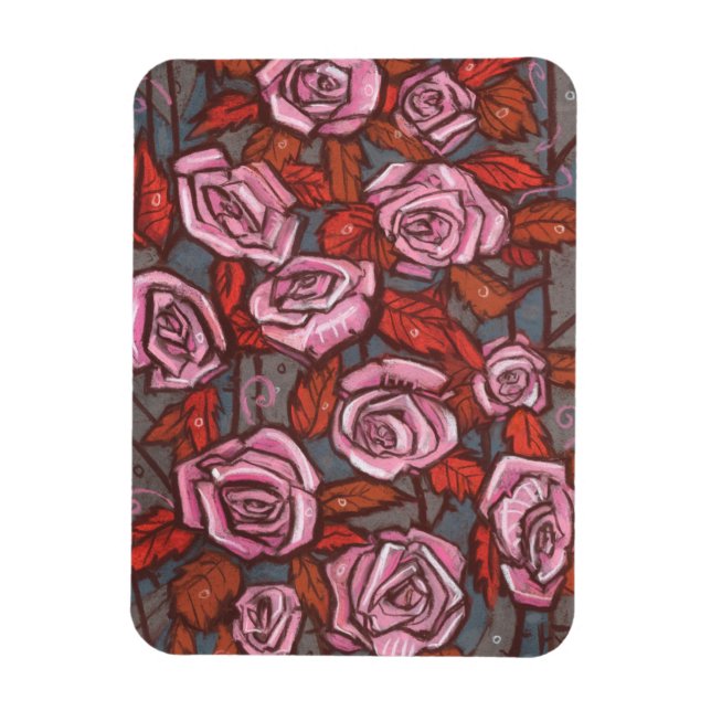 Autumn Roses Floral Art Rustic Flowers Pink Orange Magnet (Vertical)