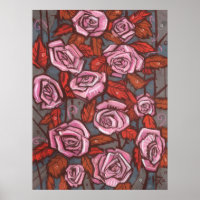 Autumn Roses Floral Art Rustic Flowers Pink Orange