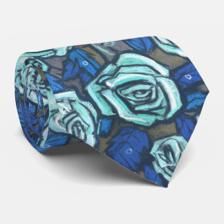 Autumn Roses Retro Floral Pattern Blue Grey Mint Tie