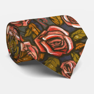 Autumn Roses Retro Floral Pattern Orange Olive  Tie