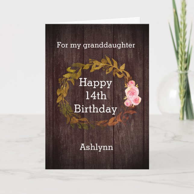 Autumn Rustic 14th Birthday Granddaughter Card (Front)