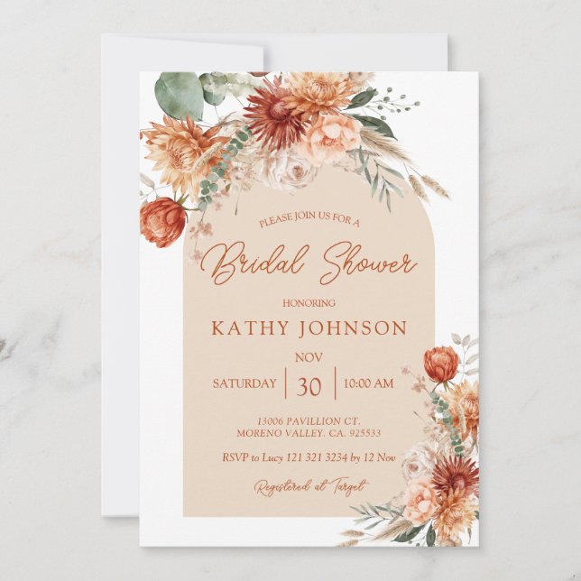 Autumn Rustic Arch Floral Fall Bridal Shower Invitation (Front)