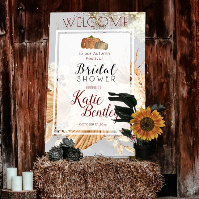 Autumn Rustic Boho Bridal Shower Welcome  Poster (Rustic Boho gray and neutrals Welcome poster)