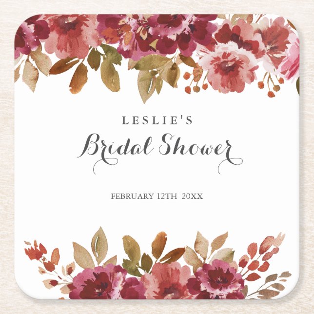 Autumn Rustic Brunch & Bubbly Bridal Shower Square Paper Coaster (Front)