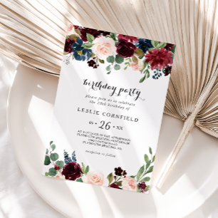 Autumn Rustic Burgundy 20th Birthday Party Invitation