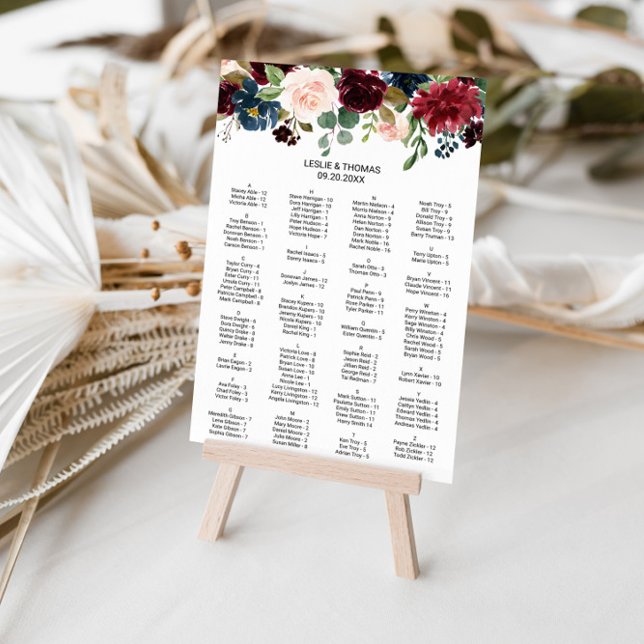 Autumn Rustic Burgundy Alphabetical Seating Chart (Creator Uploaded)