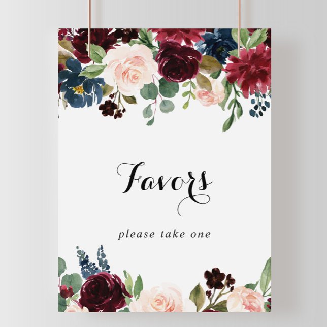 Autumn Rustic Burgundy Calligraphy Favours Sign (Creator Uploaded)