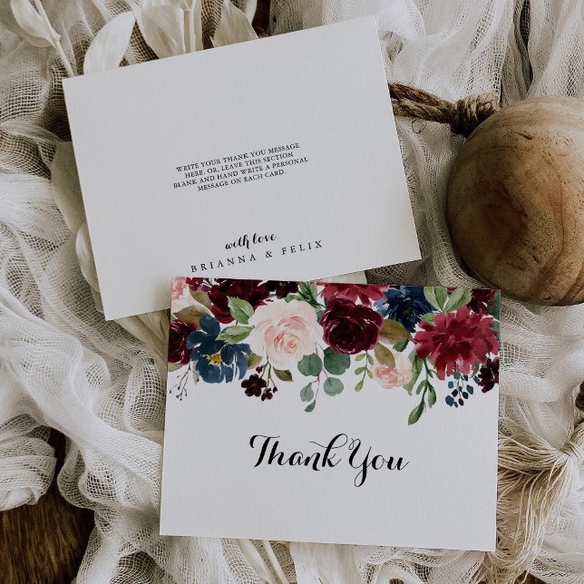 Autumn Rustic Burgundy Calligraphy Flat Wedding Thank You Card (Creator Uploaded)