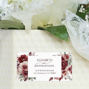 Autumn Rustic Burgundy Floral Watercolor Weddings Label