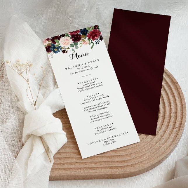 Autumn Rustic Burgundy Modern Calligraphy Dinner Menu (Creator Uploaded)