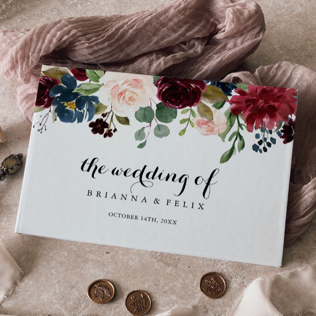 Autumn Rustic Burgundy Modern Calligraphy Wedding Guest Book (Creator Uploaded)