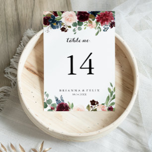 Autumn Rustic Burgundy Modern Calligraphy Wedding Table Number