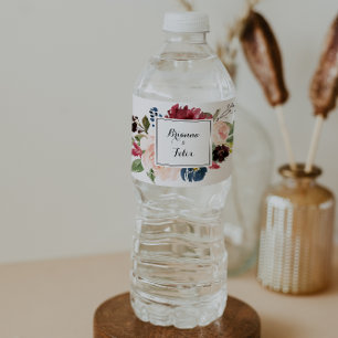 Autumn Rustic Burgundy Modern Calligraphy Wedding Water Bottle Label