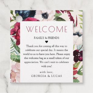 Autumn Rustic Burgundy Navy Modern Wedding Welcome Favour Tags