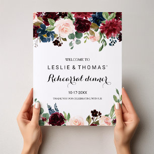 Autumn Rustic Burgundy Rehearsal dinner Welcome Poster