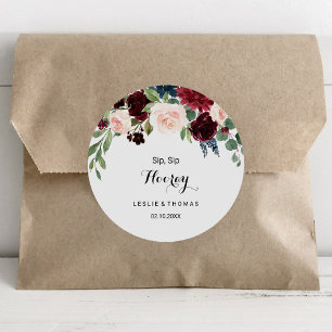 Autumn Rustic Burgundy Sip Sip Hooray Wedding Classic Round Sticker