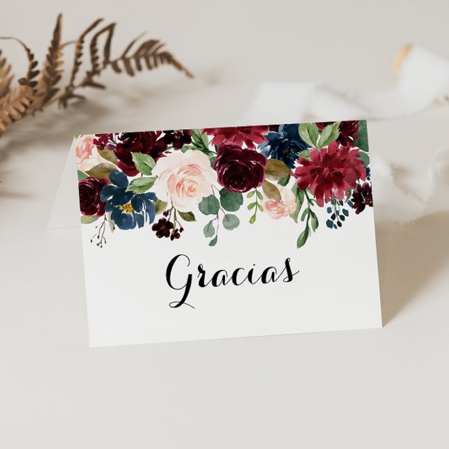 Autumn Rustic Burgundy Spanish Thank You Card (Creator Uploaded)