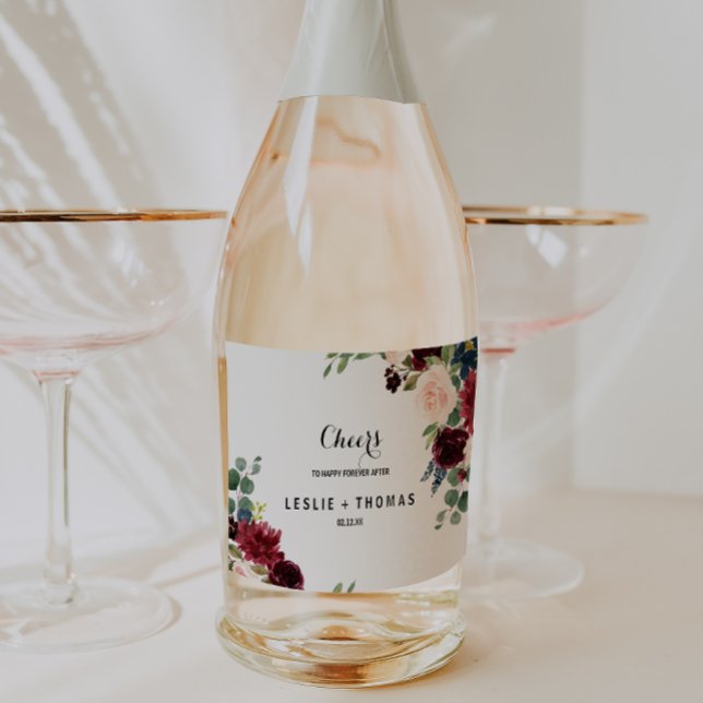 Autumn Rustic Burgundy Wedding Sparkling Wine Labe Label (Creator Uploaded)