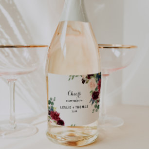 Autumn Rustic Burgundy Wedding Sparkling Wine Labe Sparkling Wine Label
