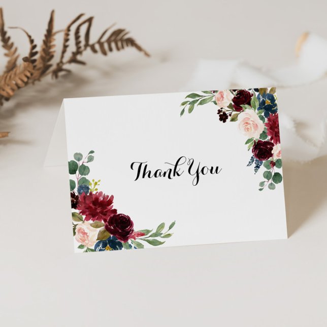 Autumn Rustic Burgundy Wedding Thank You Card (Creator Uploaded)