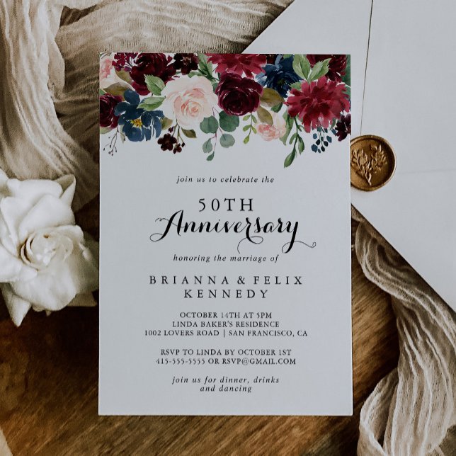 Autumn Rustic Calligraphy 50th Wedding Anniversary Invitation (Creator Uploaded)