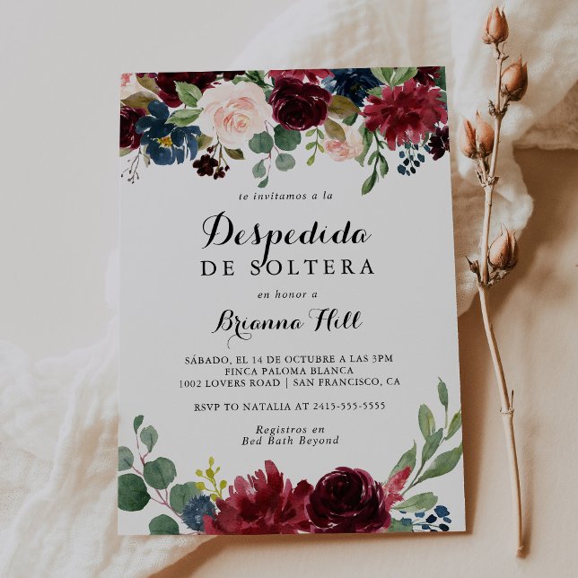 Autumn Rustic Calligraphy Spanish Bridal Shower Invitation (Creator Uploaded)