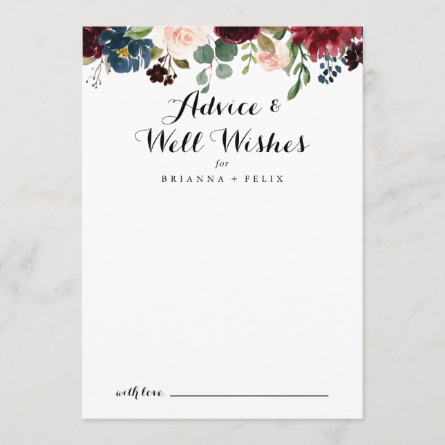 Autumn Rustic Calligraphy Wedding Well Wishes Advice Card (Front)