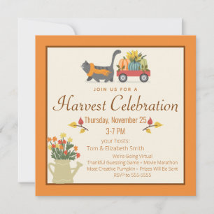 Autumn Rustic Cat & Pumpkins Thanksgiving Invitation