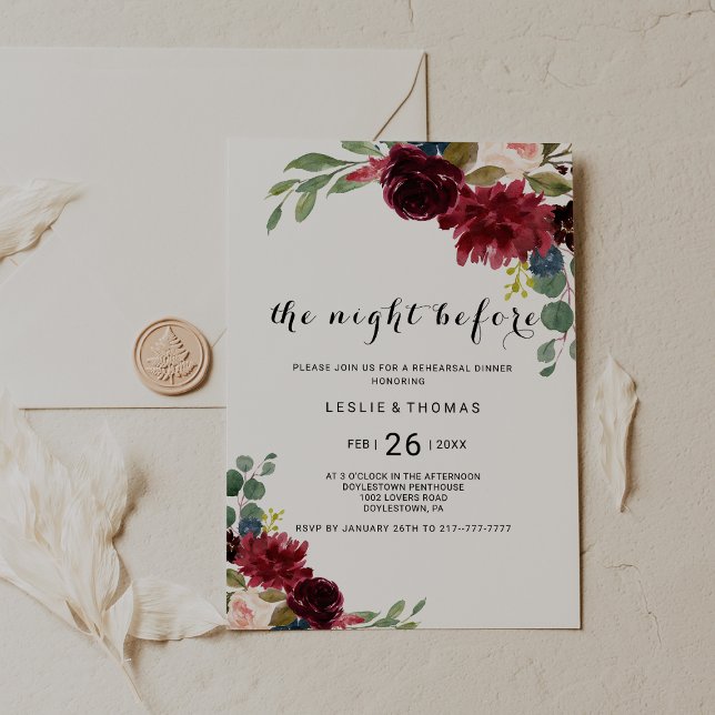 Autumn Rustic Dazzling Burgundy Rehearsal dinner Invitation (Creator Uploaded)