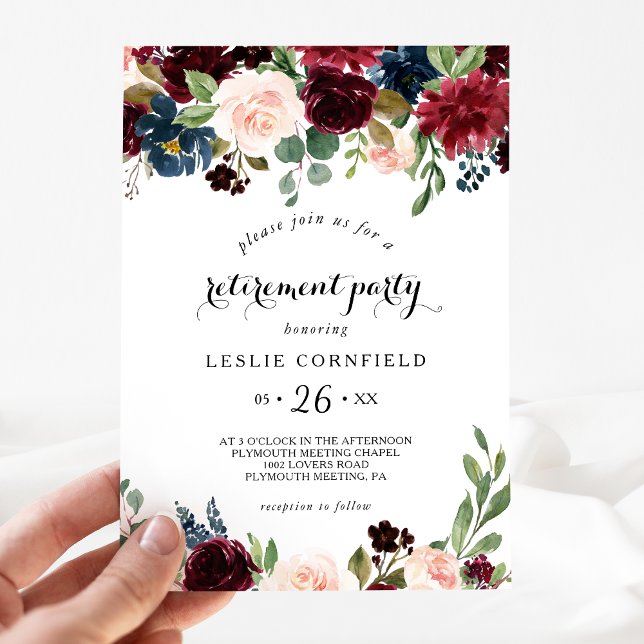 Autumn Rustic Dazzling Burgundy Retirement Party Invitation (Creator Uploaded)